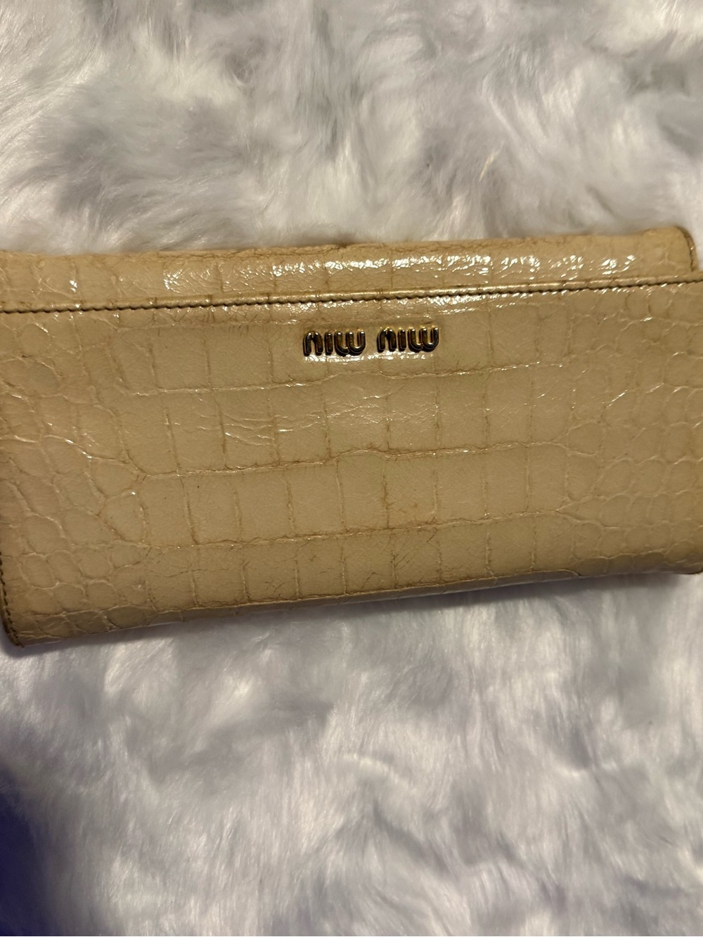 *Authentic*  Miu Beige Croc-Embossed Leather Wallet with Gold Logo
